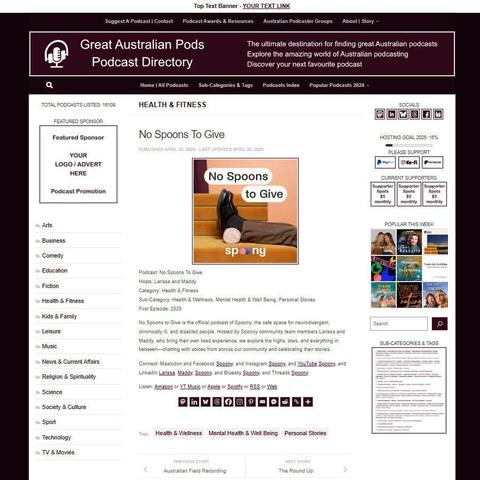No Spoons To Give
Screenshot of the podcast listing on the Great Australian Pods website