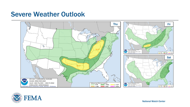 National Watch CenterSevere Weather Outlook
Thu Fri
Sat