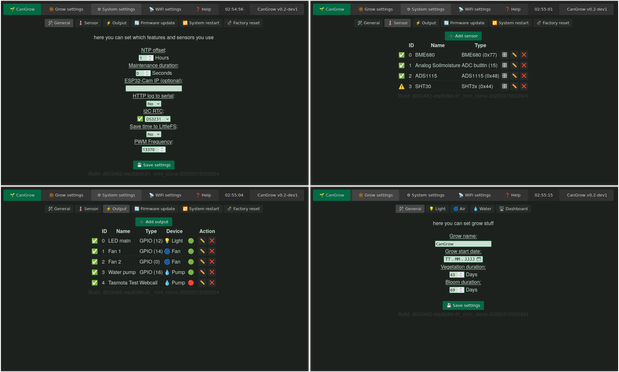 montage of cangrow settings pages