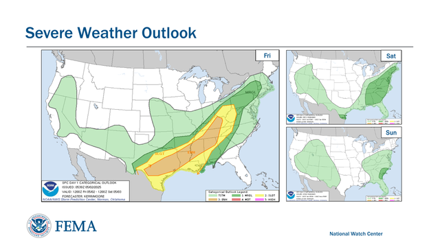 National Watch CenterSevere Weather Outlook
Fri Sat
Sun