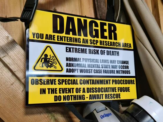 SCP research area sign. Observe special containment procedures.