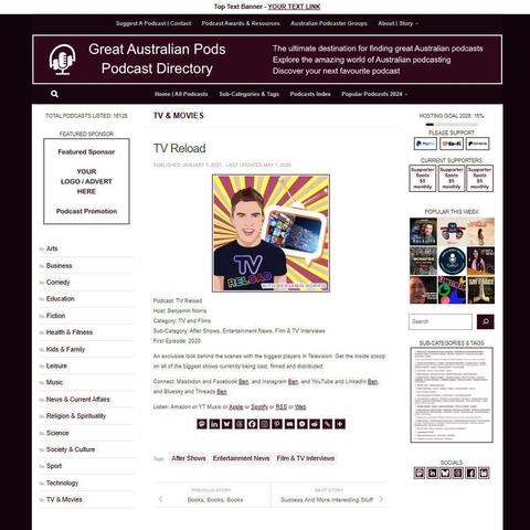 TV Reload
Screenshot of the podcast listing on the Great Australian Pods website