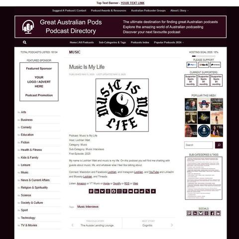 Music Is My Life
Screenshot of the podcast listing on the Great Australian Pods website