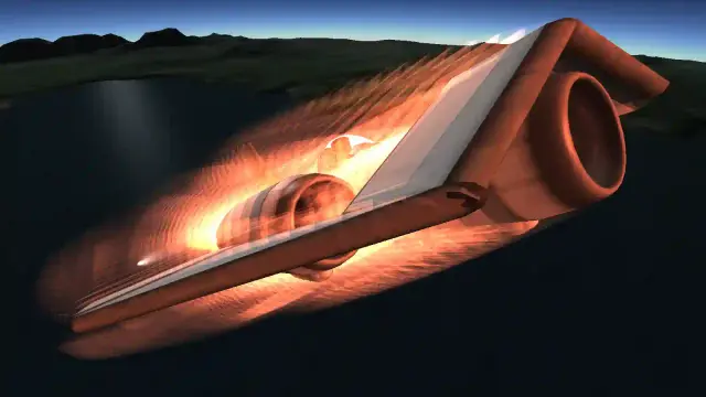 A screenshot from KSP showing Jebediah Kerman piloting a small tri-engine jet at very high speeds