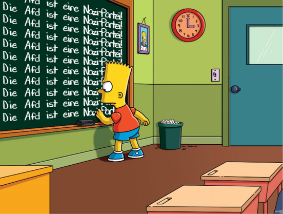 Bart Simpson Meme, wie er eine Tafel vollschreibt mit dem Satz: Die Afd ist eine Nazi-Partei!
