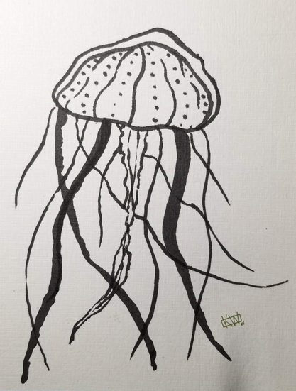 Ink painting of a sea jelly having a nice day.