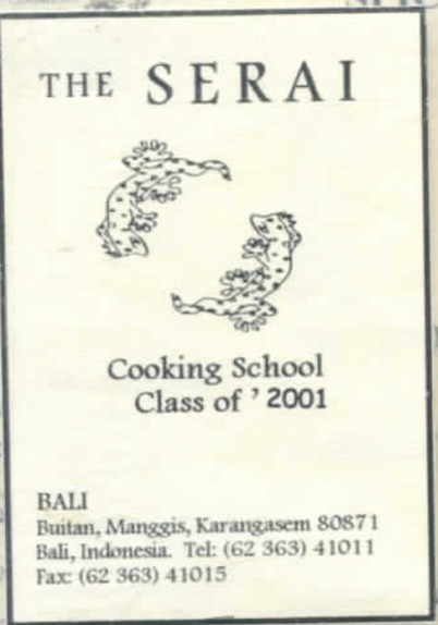 Cover of the recipes featuring two geckos/lizards and the name of the school that was held in 2001. Black and white.