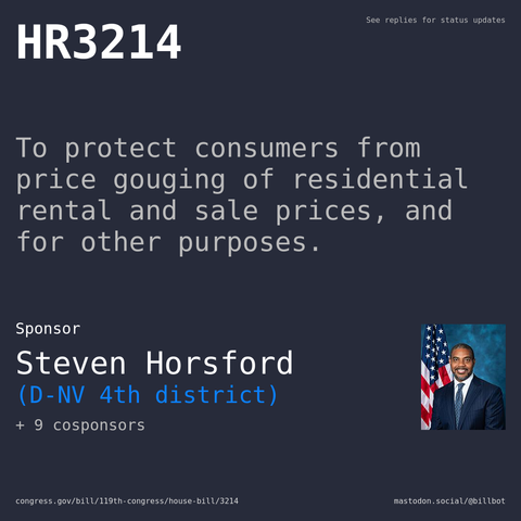 Description of HR3214, and a depiction of its sponsor, Steven Horsford.