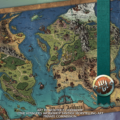 The Map of Aelthura, a private commission for a gaming group’s home brew RPG setting.