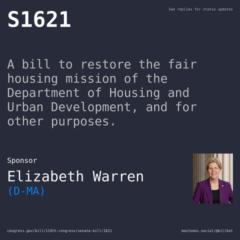 Description of S1621, and a depiction of its sponsor, Elizabeth Warren.