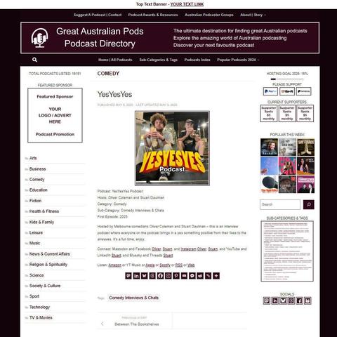 YesYesYes Podcast
Screenshot of the podcast listing on the Great Australian Pods website