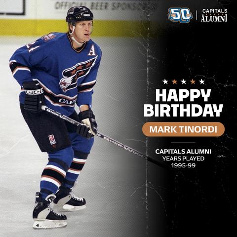 A Happy Birthday graphic for Caps alum Mark Tinordi.