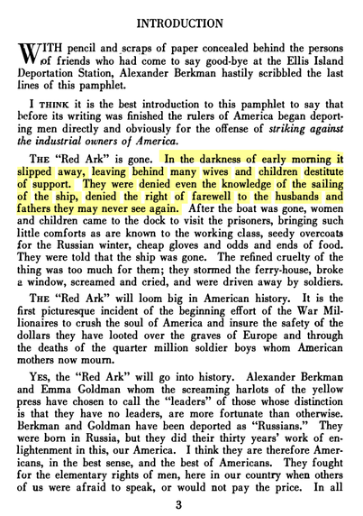 Screenshot of the first page of the introduction of the book, with the following segment highlighted:

In the darkness of early morning it slipped away, leaving behind many wives and children destitute of support. They were denied even the knowledge of the sailing of the ship, denied the right of farewell to the husbands and fathers they may never see again.