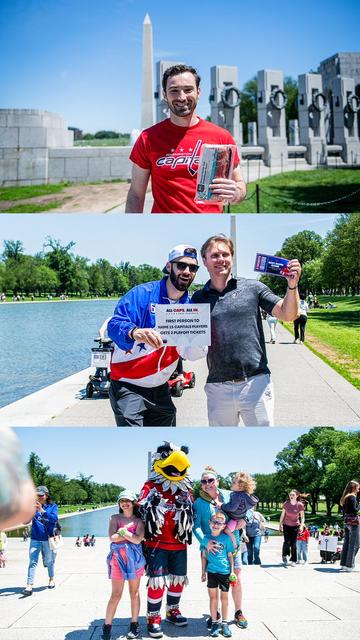 A photo collage of today's Lexus Weagle Wagon visit to the National Mall featuring Mike Ploger and Slapshot.