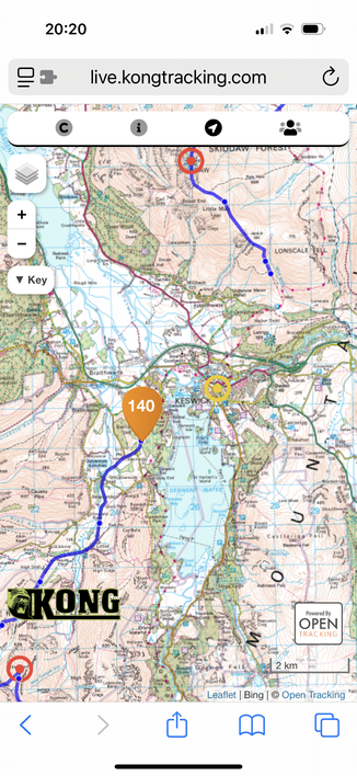 tracking map showing a runner approaching Keswick