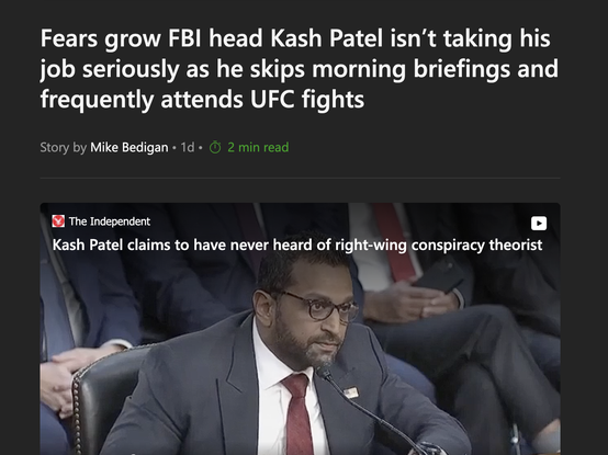 Fears grow FBI head Kash Patel isn’t taking his job seriously as he skips morning briefings and frequently attends UFC fights