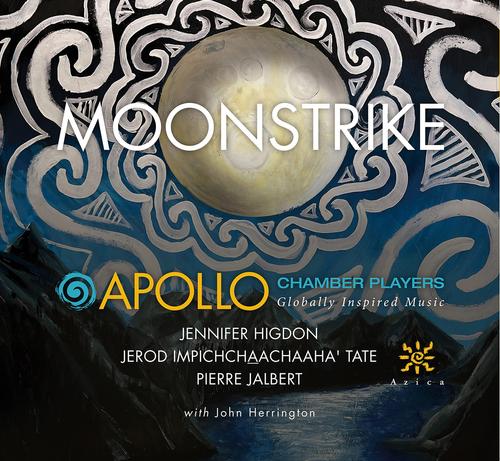 Cover of Apollo Chamber Players's Azica Records album MoonStrike, featuring a graphic with a moon surrounded by an ornate design.