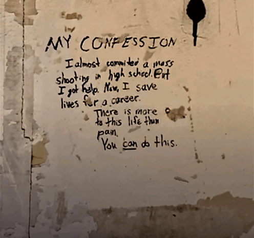 Message written on the walls of an abandoned church
