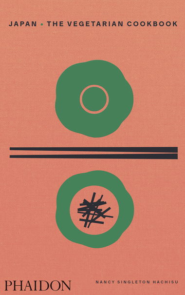 The cover of the book is orange with stylised green plates and black chopsticks. Black text.