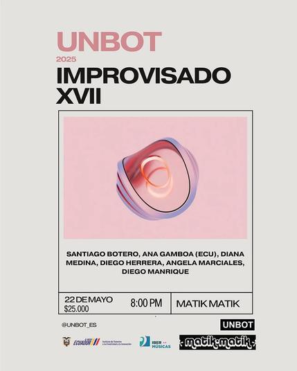 Fondo verde pastel y una gráfica redondeada de tonos rosas al centro y la información del post.
Logos de ministerio de ecuador, ibermusicas, unbot y matik en el pie de la imagen.