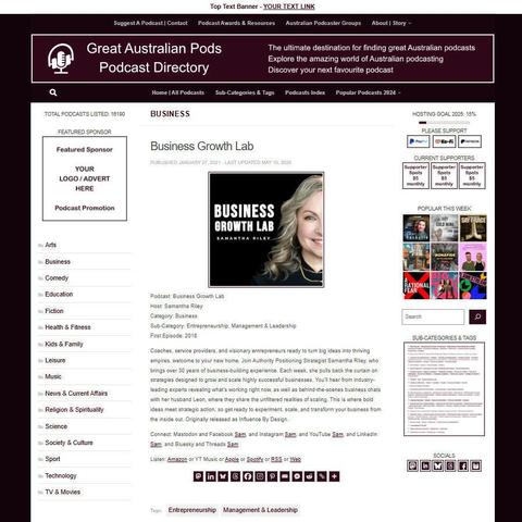 Business Growth Lab
Screenshot of the podcast listing on the Great Australian Pods website