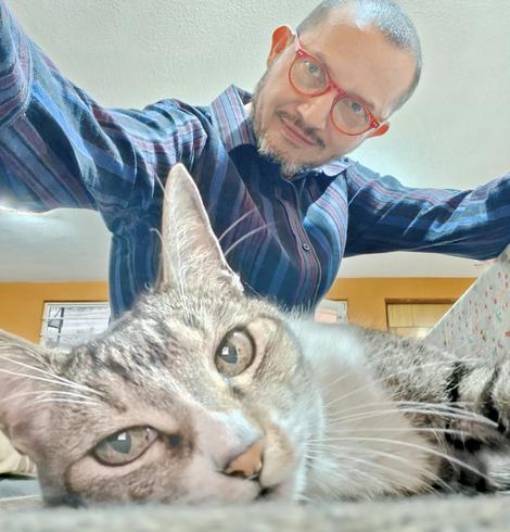 Greta la gata de mi madre, dejándose acariciar por primera vez