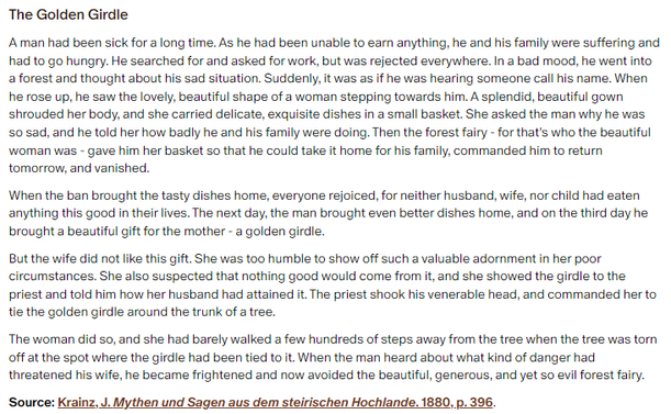 German folk tale "The Golden Girdle". Drop me a line if you want a machine-readable transcript!