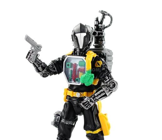 another photo of the figure, seen from its knees up, holding  a handgun