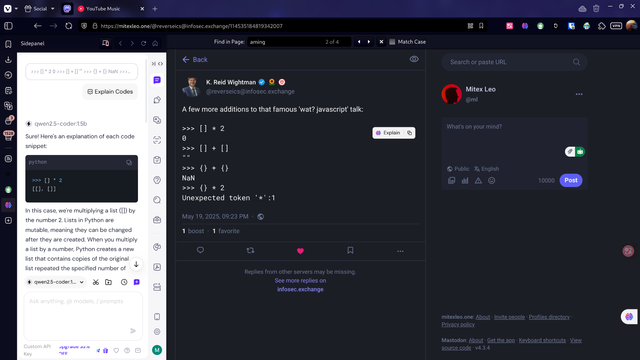 Screenshot of a locally running ai model explaining a fediverse post.