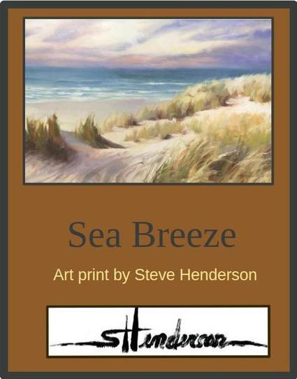 Art print of an original oil painting depicting sea grass and sand dunes by the ocean.