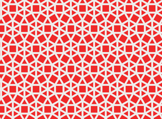 Tiling of red squares and red equilateral triangles with wide gray lines between them.
The red triangles are sometimes grouped in hexagons and sometimes on their own (between three hexagons), but never paired with just one other triangle. All squares' corners touch another square.