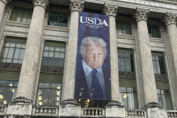 giant Trump banner at the USDA