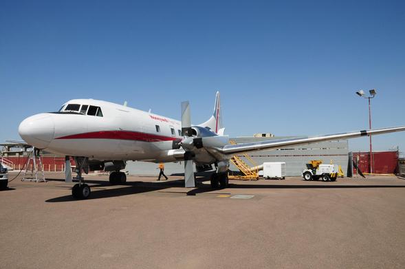 A better view of the entire plane. The blades of the props are quite fat and short.