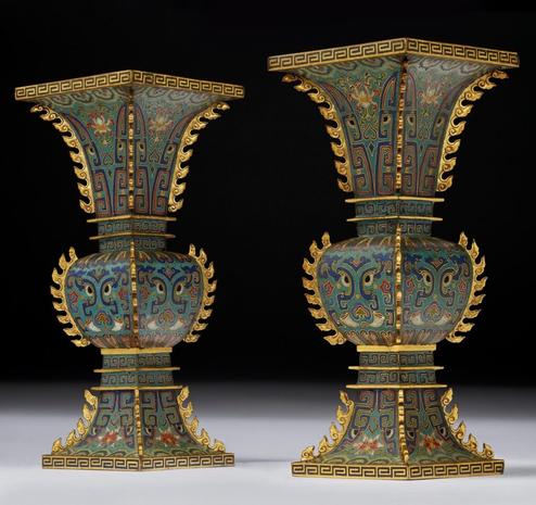 Enamelled bronze vases in the archaic style. China, Qing dynasty, 18th century [2616x2460]