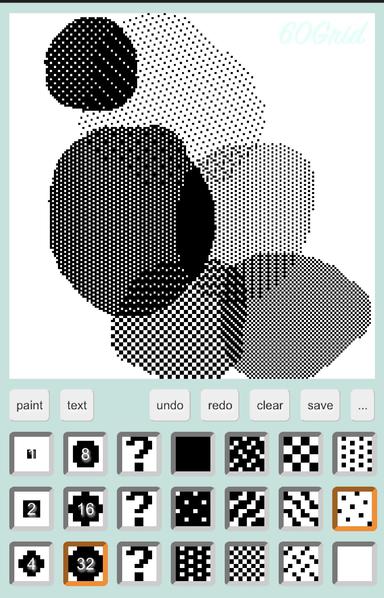 a screencap of a simple pixel drawing app showing blobs of patterns overlapping to create more patterns.
