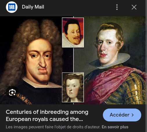 [article with pic of inbred European royals]
Centuries of inbreeding among European royals caused the...