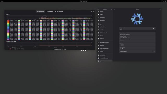 Screenshot of NixOS gnome about page and system resources