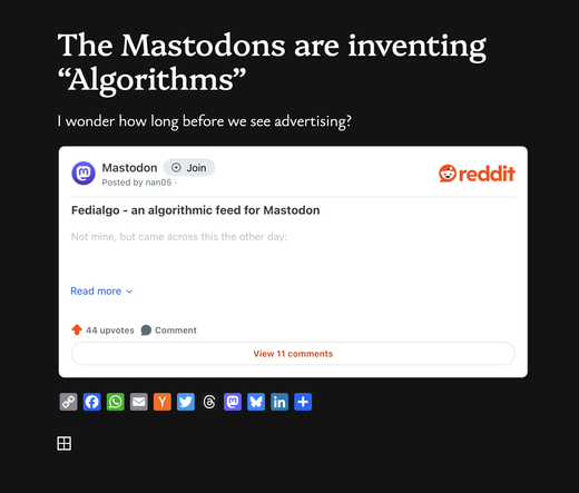 The Mastodons are inventing “Algorithms”

I wonder how long before we see advertising?
