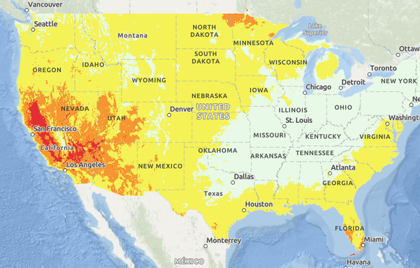 Heat risk graphic showing red in most of California,