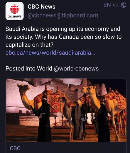 CBC News
Saudi Arabia is opening up its economy and
its society. Why has Canada been so slow to capitalize on that?