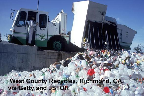A mound of plastic at West County Recycles, Richmond, CA, via Getty and JSTOR