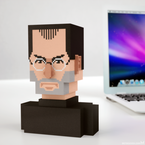 Voxel-style 3D-printed portrait of Steve Jobs.