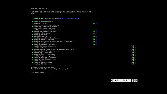 Screenshot of the boot process of Alpine Linux 3.22