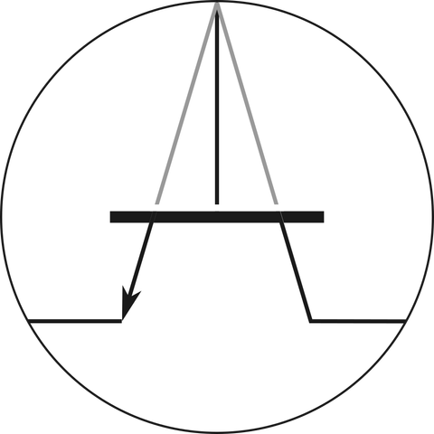 Symbol of Anarchy A stylized to represent an electronic circuit bipolar transistor symbol, with an arrow on one of the legs and an additional stroke through the top part, that is grayed out.