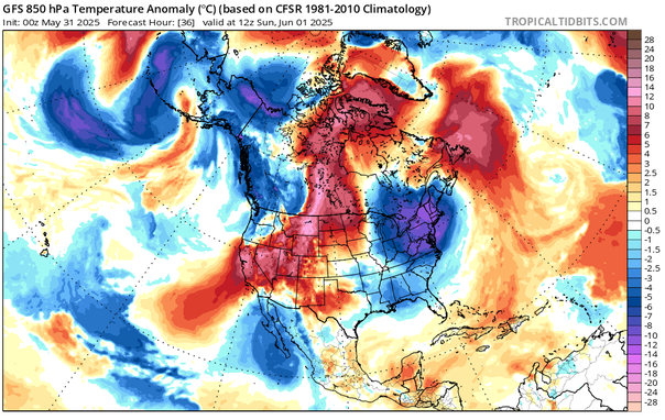 Map showing very hot temperatures in Canada