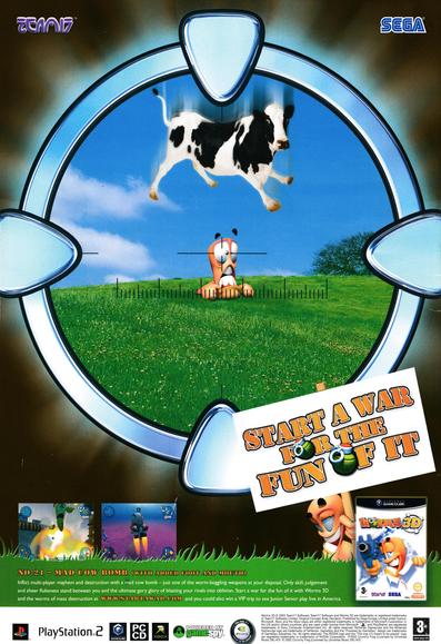 Back cover for Nintendo Official Magazine 136 - January 2004 (UK), featuring an advertisement for Worms 3D on GameCube