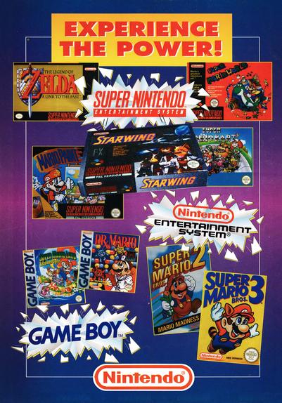 Back cover for  Club Nintendo Volume 5 Issue 3 - 1993 (UK) , featuring an advertisement for a variety of Nintendo games on SNES, Game Boy and NES