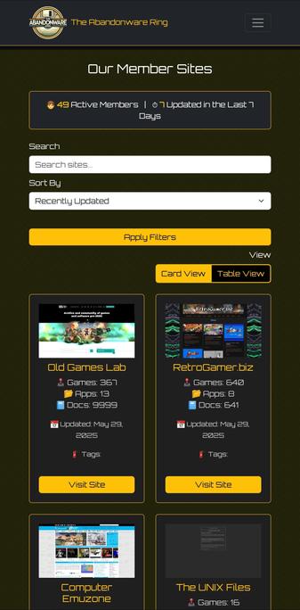 Community Members Site Listing at Abandonware Ring