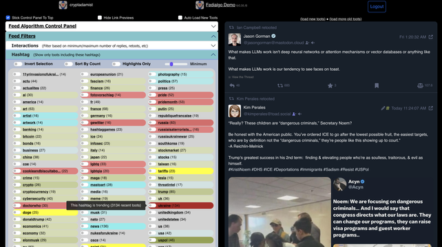 Screenshot of Fedialgo demo