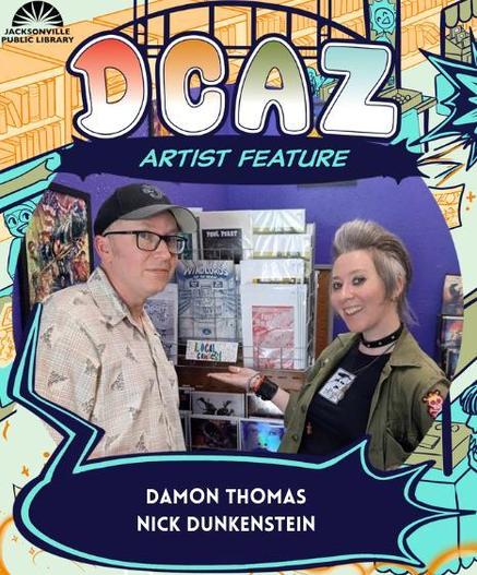 Two people in a comic store